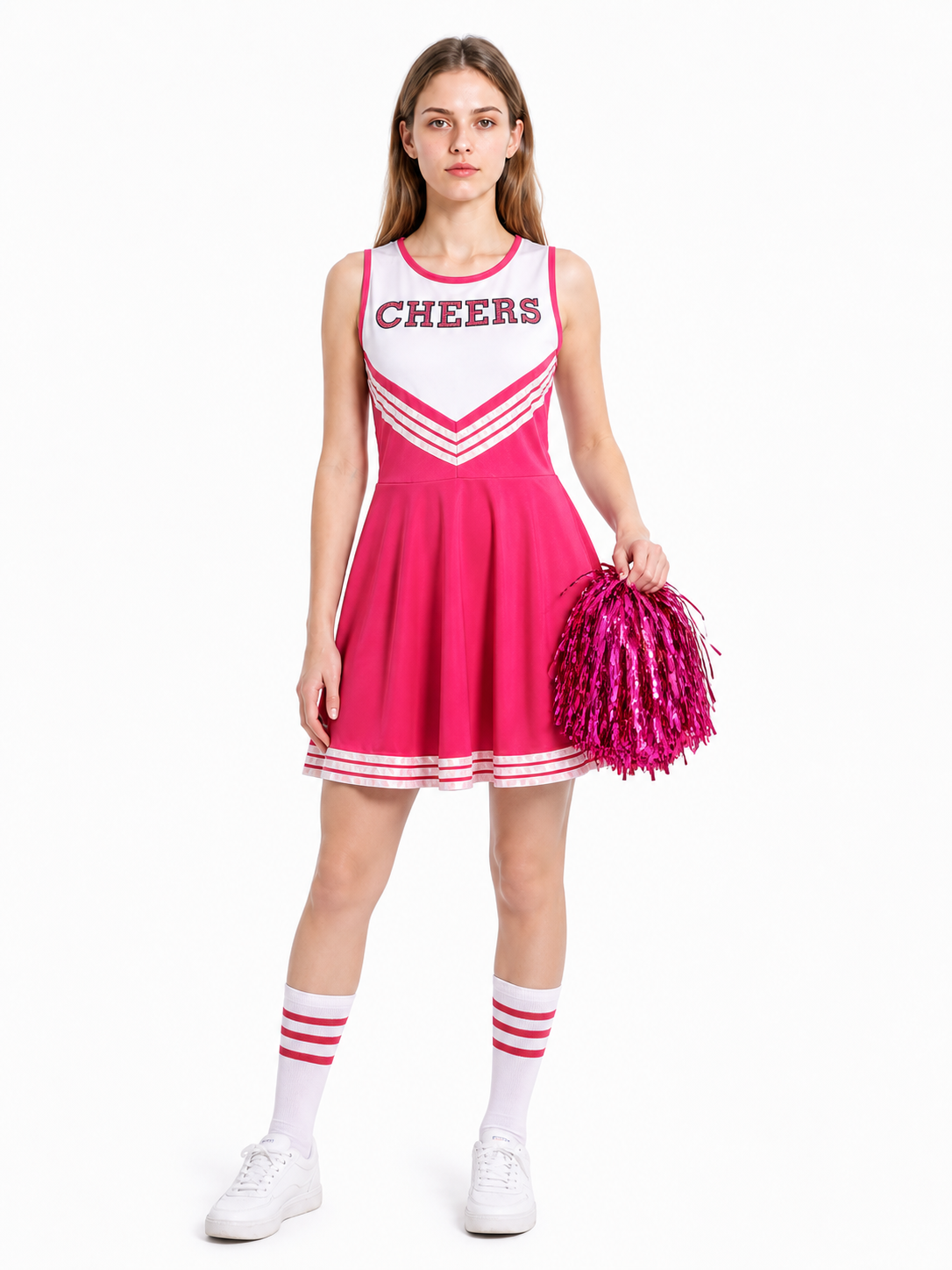 Sleeveless Cheerleading Dress, Pink and White CHEERS Costume Dresses detail 3