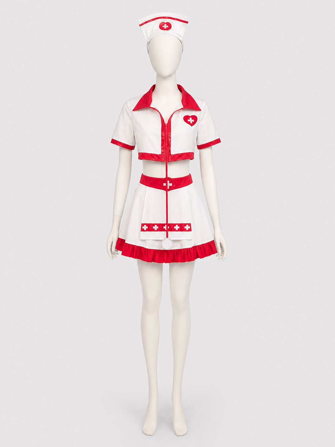 White and Red Nurse Costume with Skirt and Cap