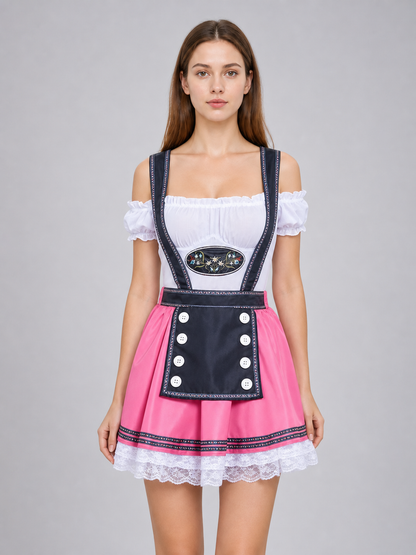 Pink costume dress in dirndl style, M–XXL