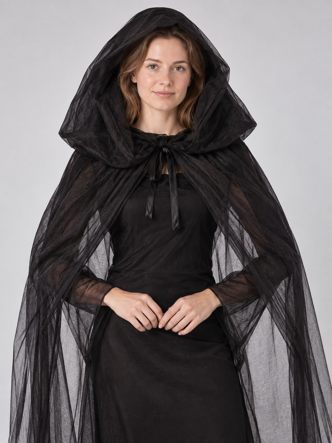 Vampire Halloween Costume with Hood and Mesh, Black