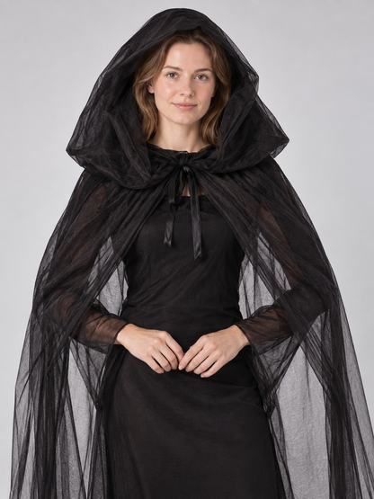 Vampire Halloween Costume with Hood and Mesh, Black