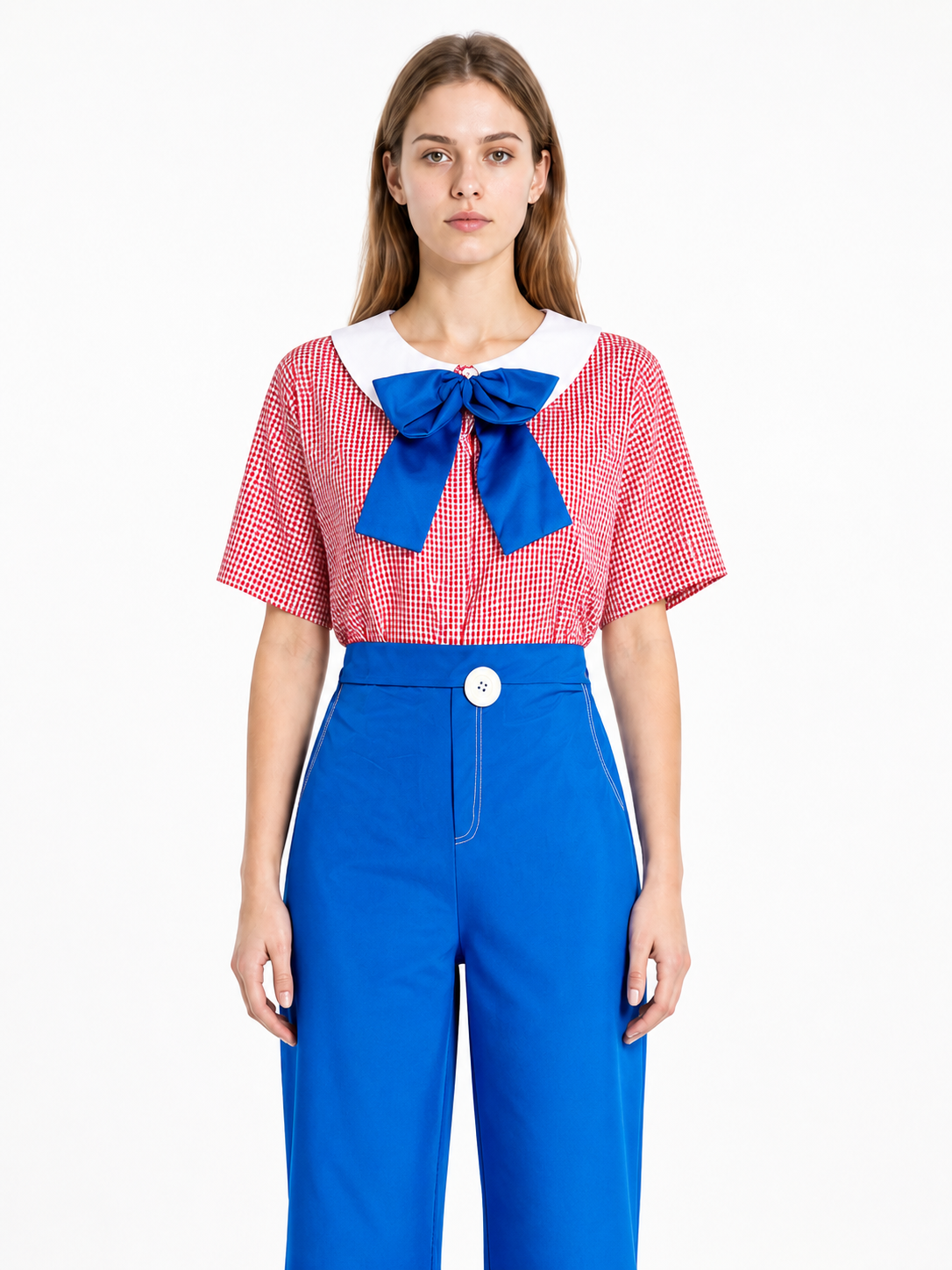 Red-and-white Checkered Clown Costume with Blue Pants Costumes detail 2