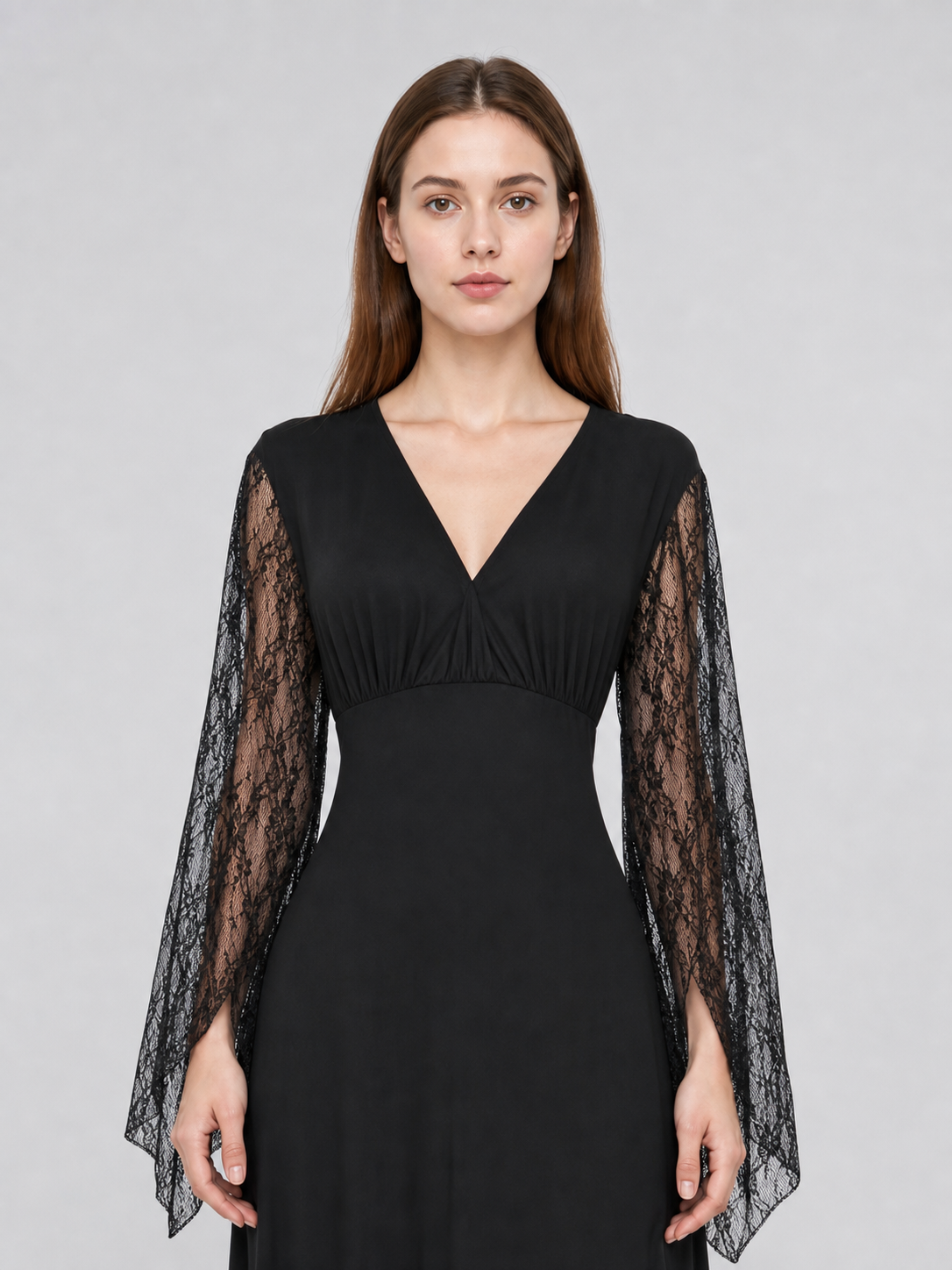 Black Gothic Dress with Lace Sleeves