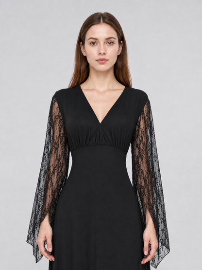 Black Gothic Dress with Lace Sleeves