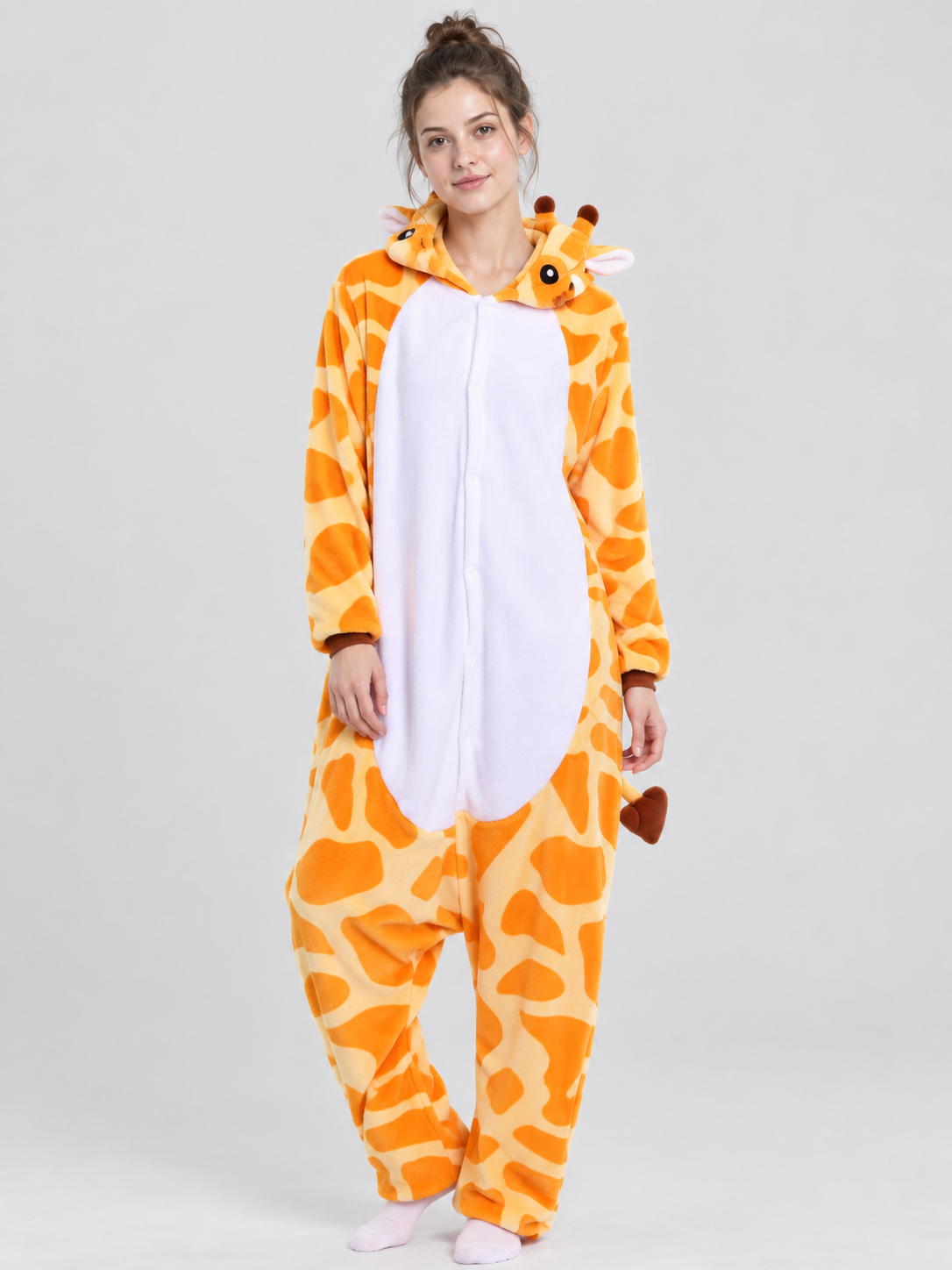 Flannel Pajama Jumpsuit with Giraffe Hood