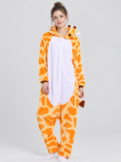 Flannel Pajama Jumpsuit with Giraffe Hood