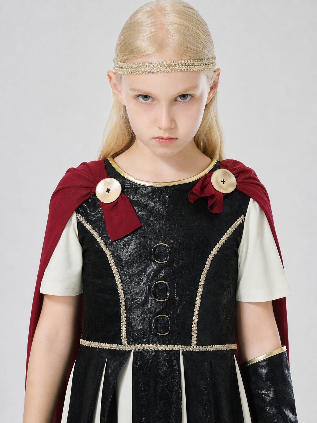 Retro-Style Dress with Red Cape