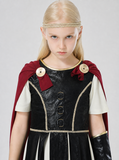 Retro-Style Dress with Red Cape