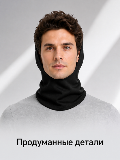 Black Halloween Mask with a Realistic Face upper body view