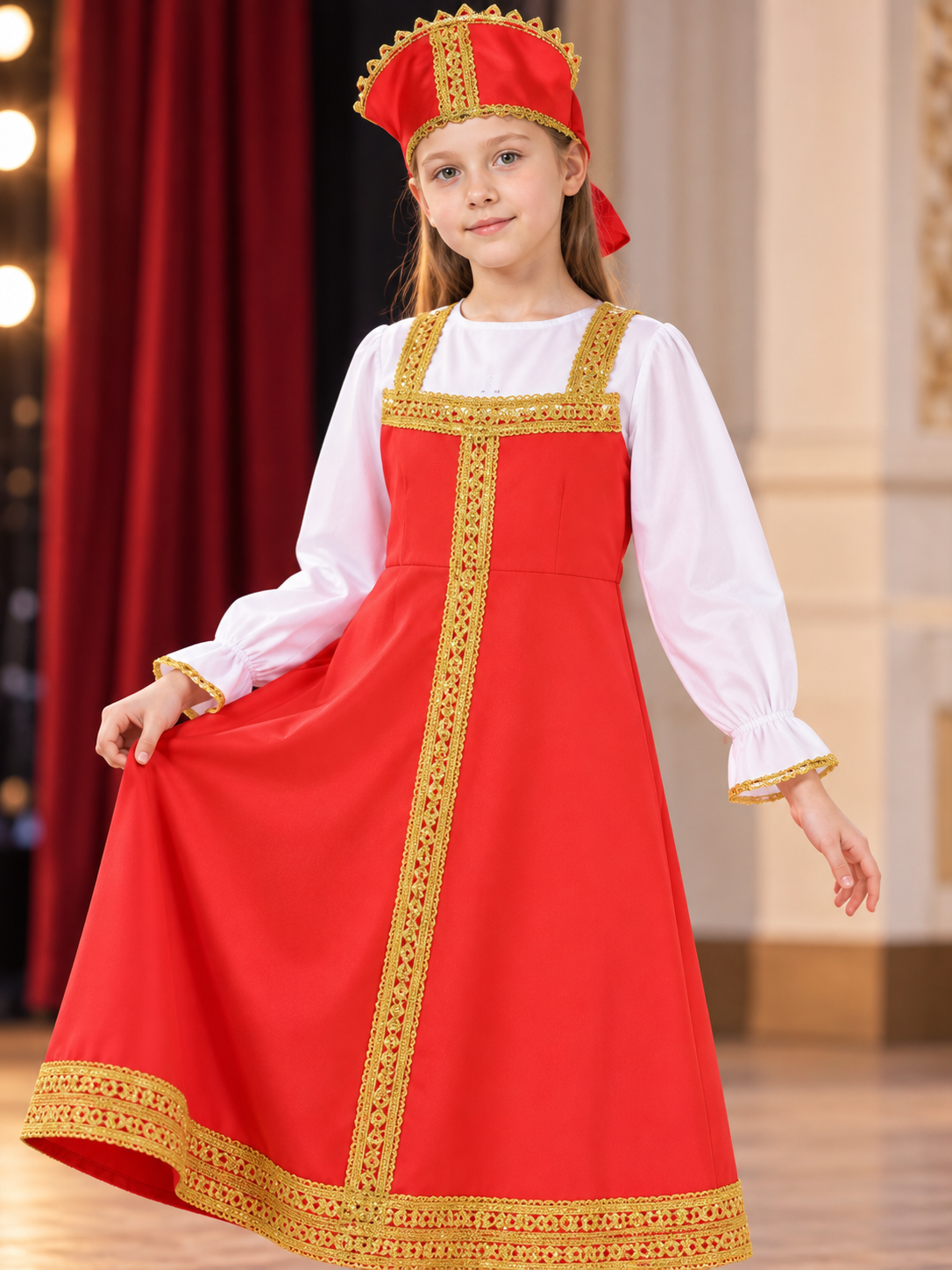 Children's Russian-Style Stage Costume with Headpiece Costume Headwear detail 2