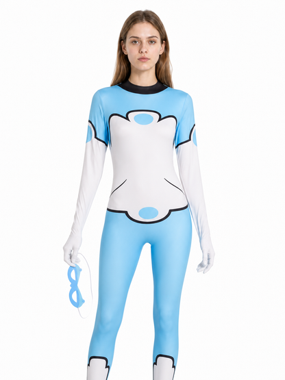 Cosplay jumpsuit with a light blue, white, and black mask Costume Masks detail 3