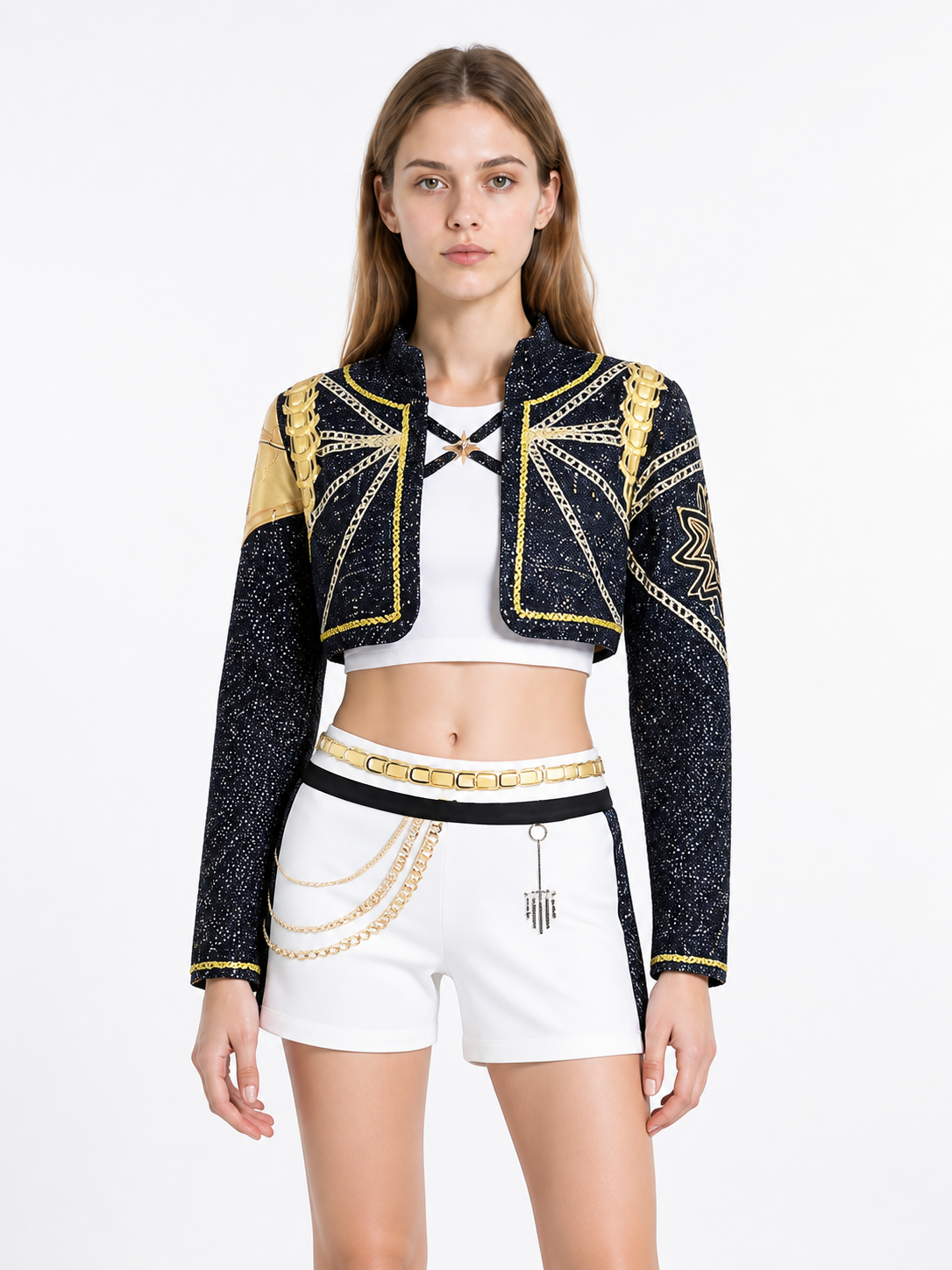 Black-and-White Cosplay Costume with Gold Decoration Holiday Decorations detail 3