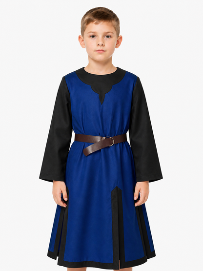 Medieval Blue and Black Robe with Belt Costumes detail 3
