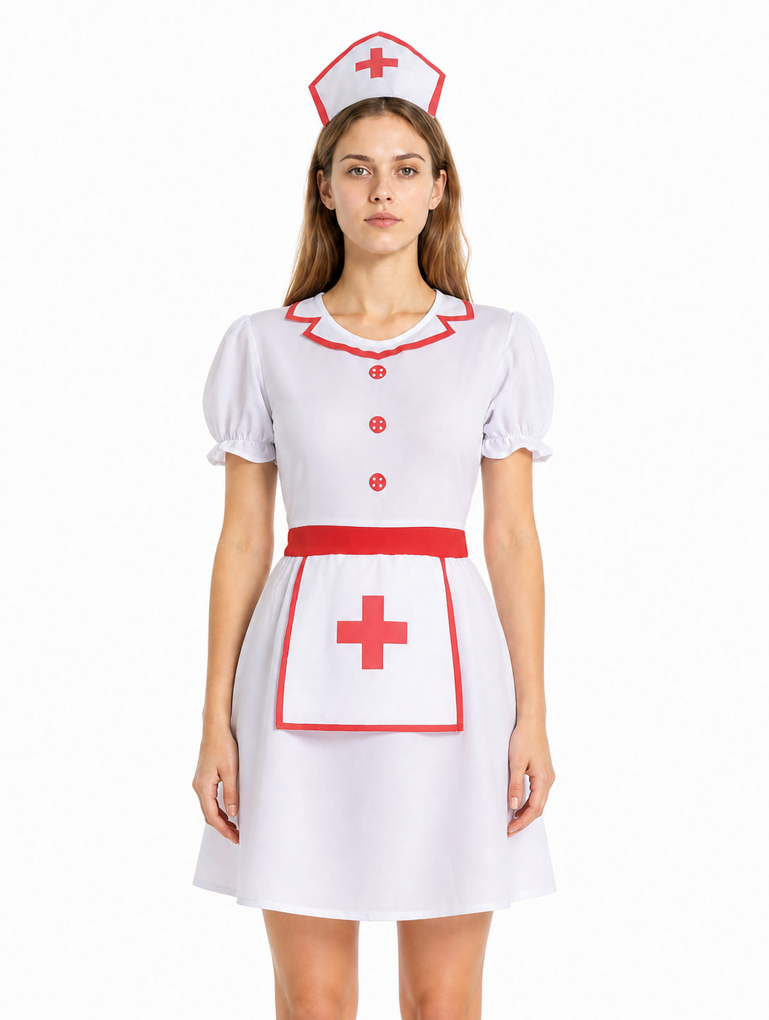 White Nurse Costume with Red Cross and Cap