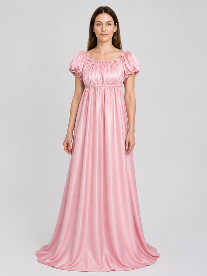 Pink Long Bridgerton Ball Gown with Puff Sleeves Costume Dresses detail 3