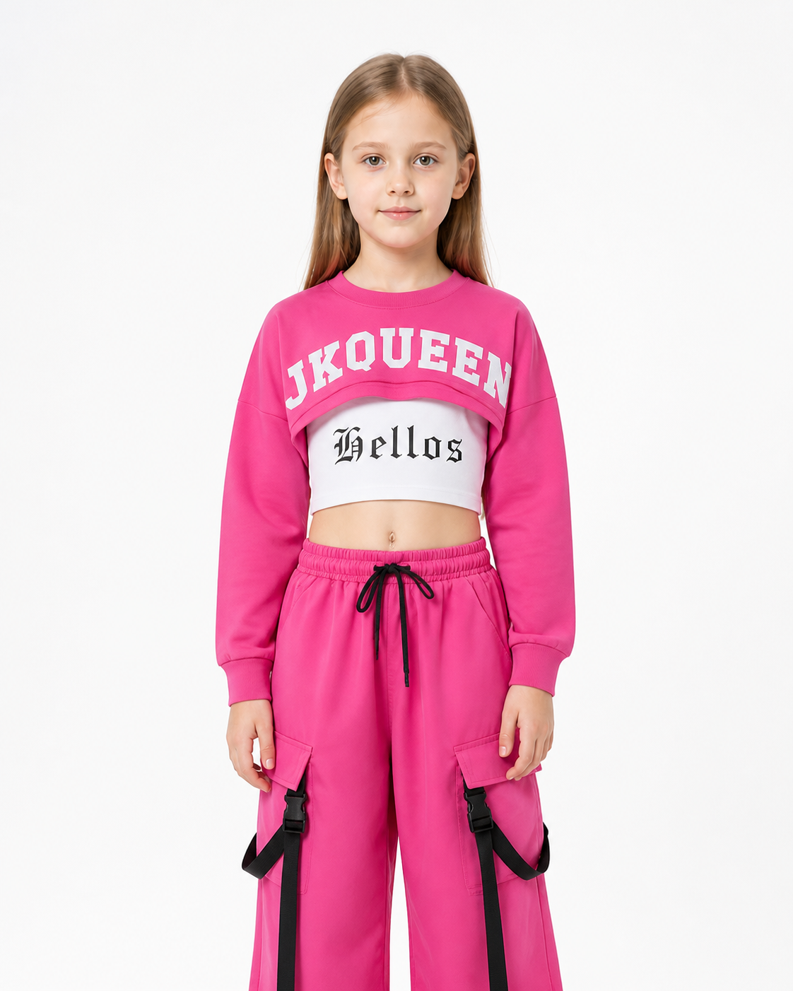 Kids' Pink Dance Costume with Top and Cargo Pants Costumes detail 3