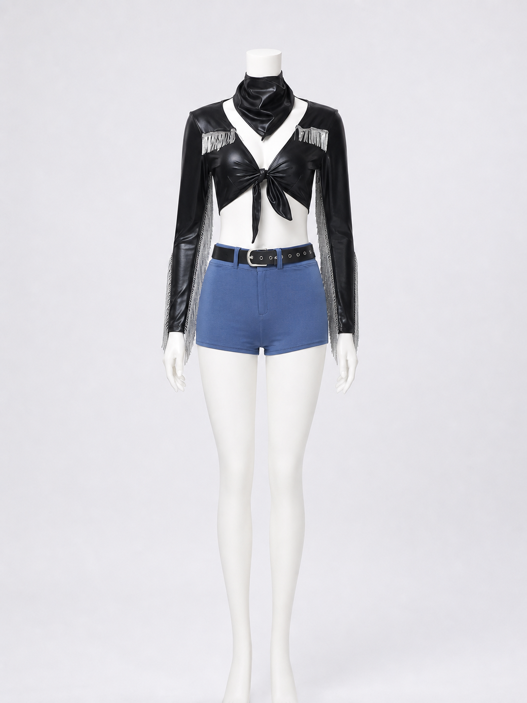 Black Cropped Jacket with Silver Fringe