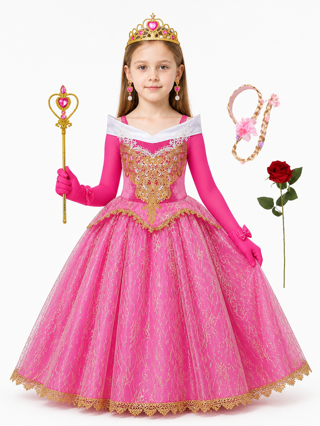 Aurora Princess Costume with Dress and Crown for Halloween Costume Dresses detail 3
