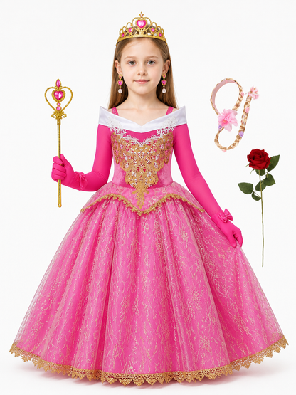 Aurora Princess Costume with Dress and Crown for Halloween Costume Dresses detail 3