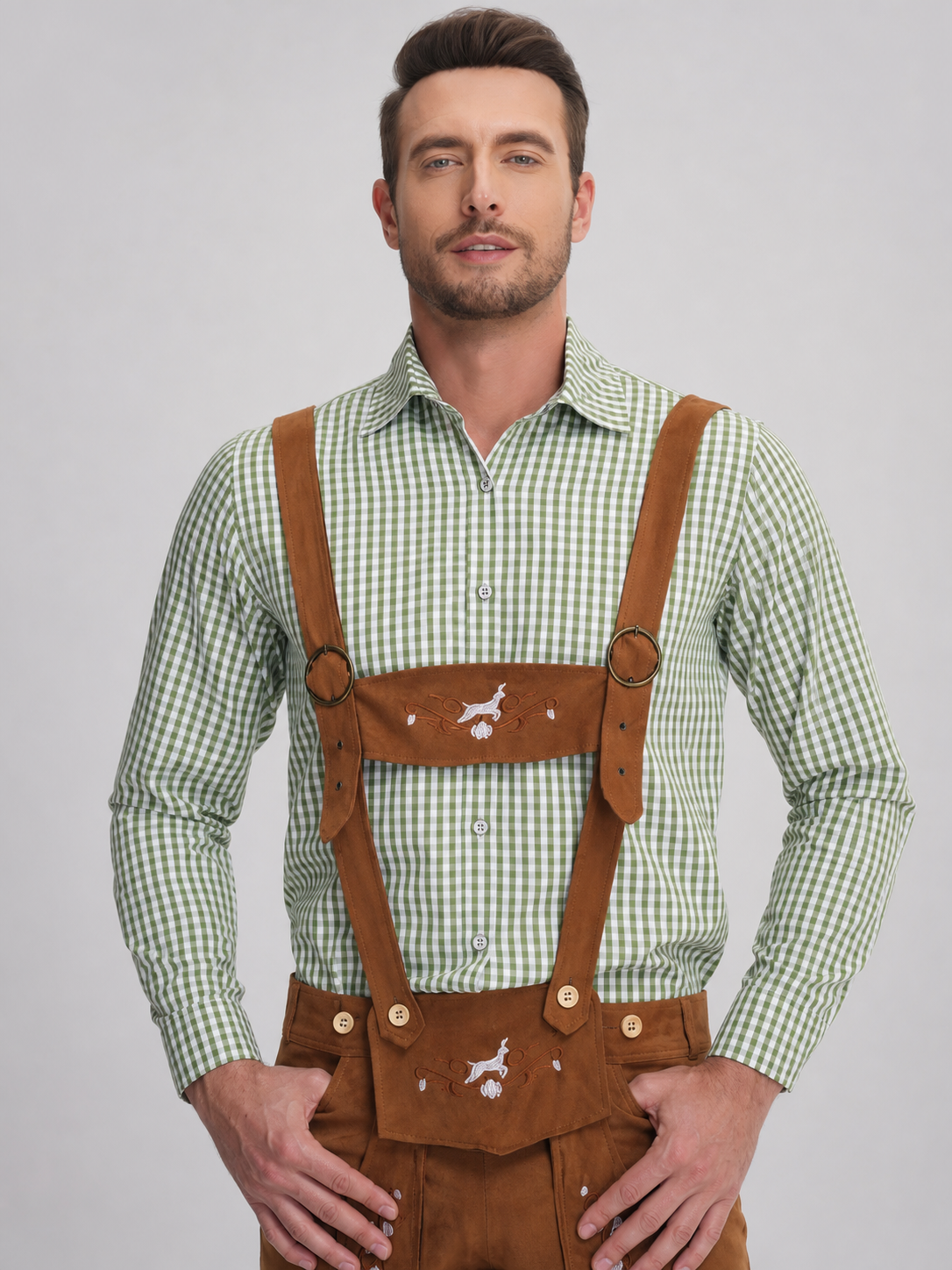 National Costume with Embroidered Details and Plaid Shirt
