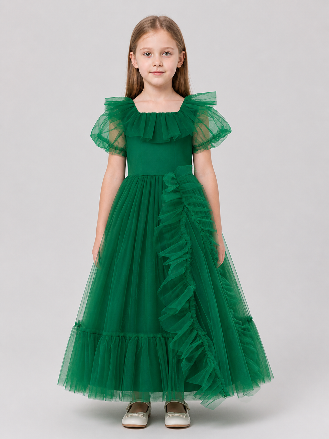Dark Green Princess Dress for Girls with Full Skirt Costume Dresses detail 3