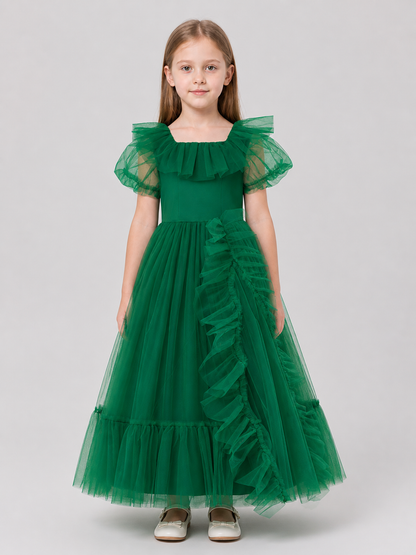 Dark Green Princess Dress for Girls with Full Skirt Costume Dresses detail 3