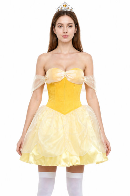 Yellow Princess Dress with Full Skirt and Bow Costume Dresses detail 2