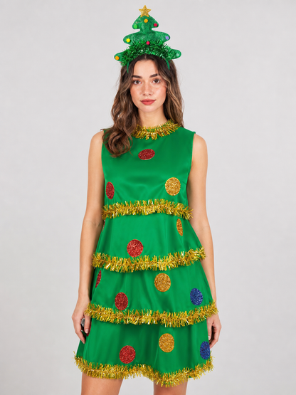 Green Christmas Tree Costume for Cosplay with Accessories