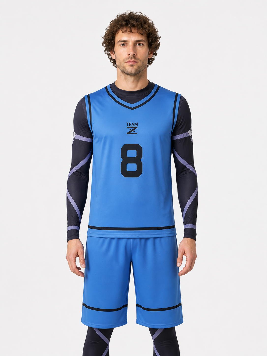 Blue Lock cosplay costume, blue, with number 8 and stripes Costumes detail 2