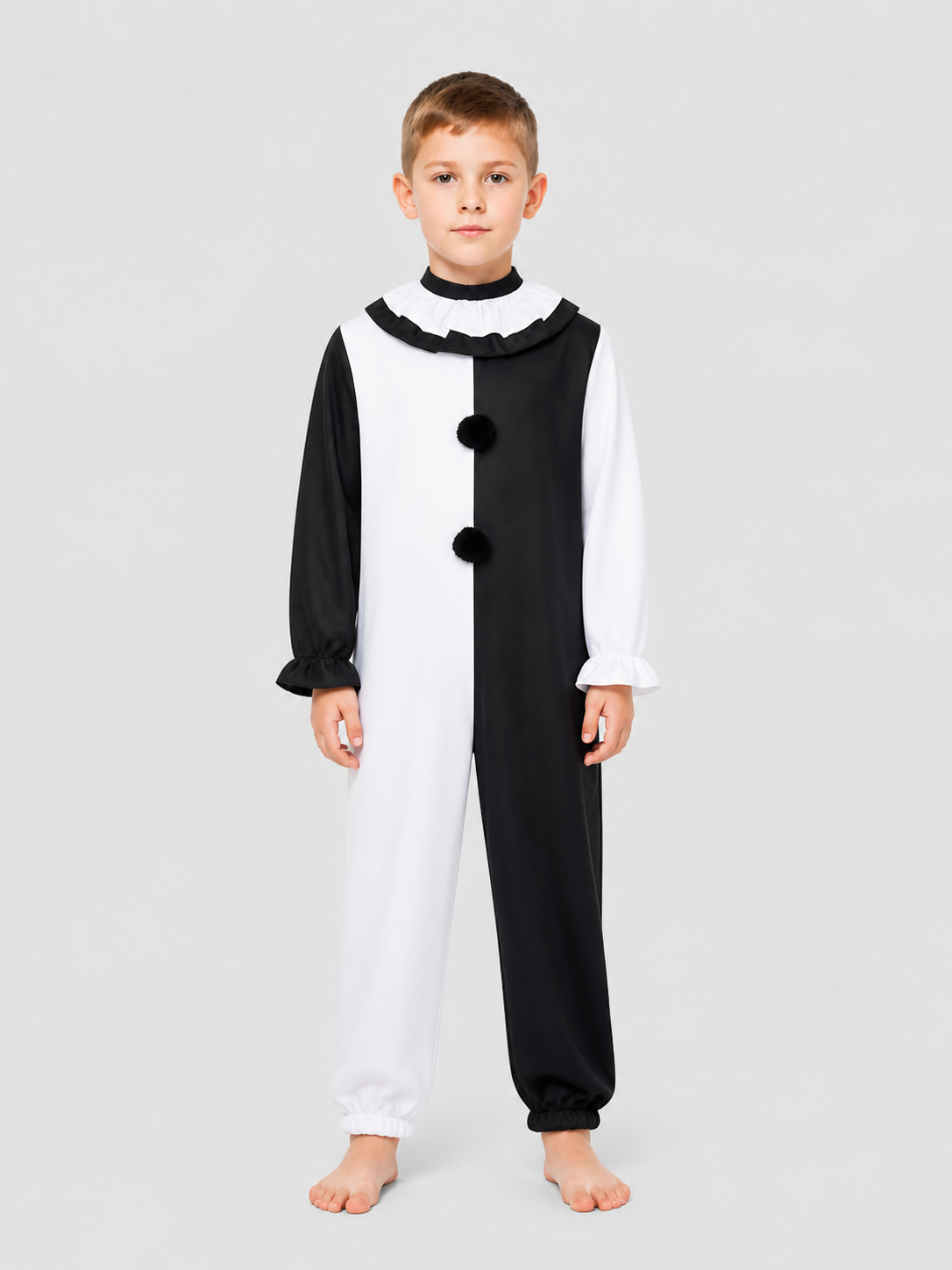 Clown Cosplay Jumpsuit, Black and White with Jabot Costumes detail 3