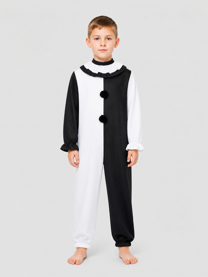 Clown Cosplay Jumpsuit, Black and White with Jabot Costumes detail 3