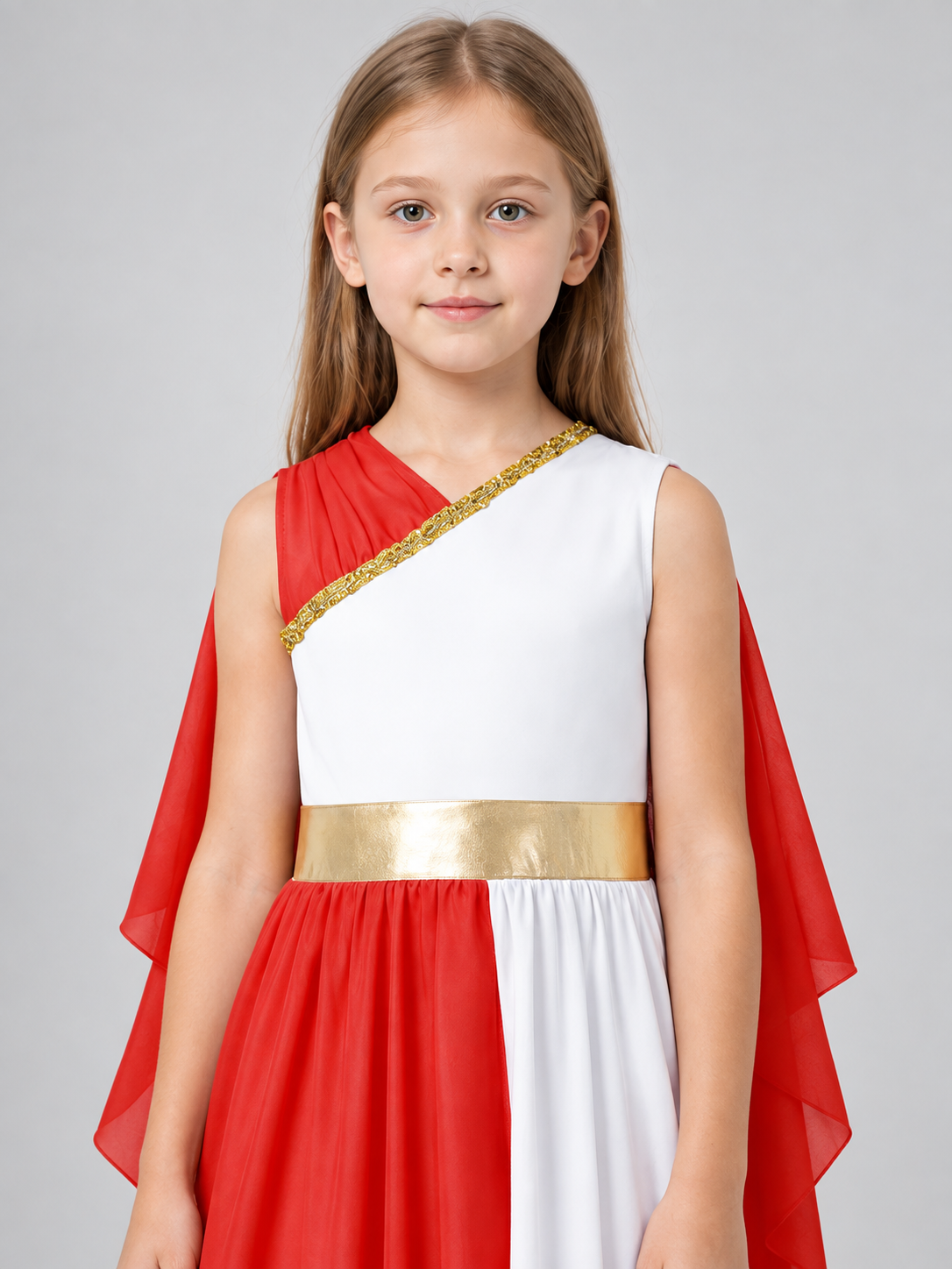 Carnival dress with a red cape and gold trim