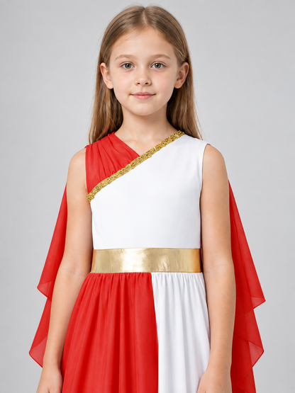 Carnival dress with a red cape and gold trim
