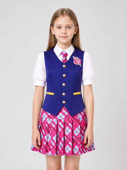 Barbie Cosplay Dress with Vest and Tie, Pleated Costume Dresses detail 3