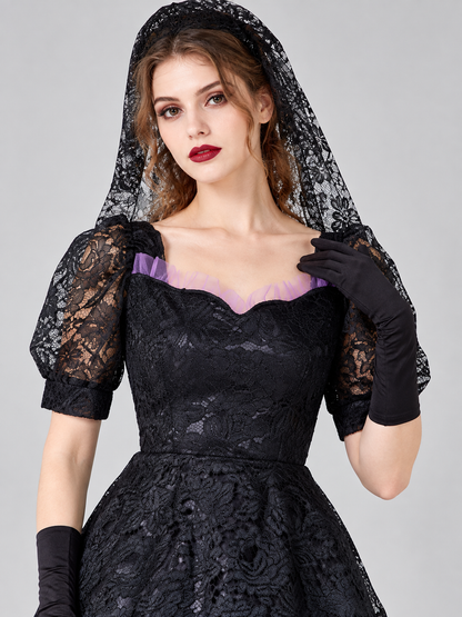 Vampire Costume: Black Dress, Veil, Gloves