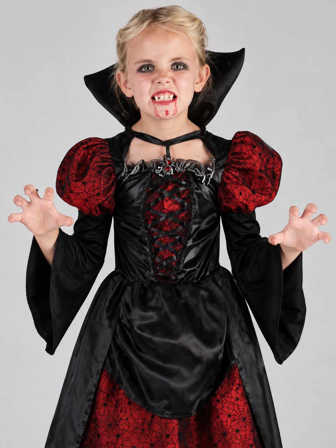 Black and Red Vampire Costume with Spiderweb and Lacing