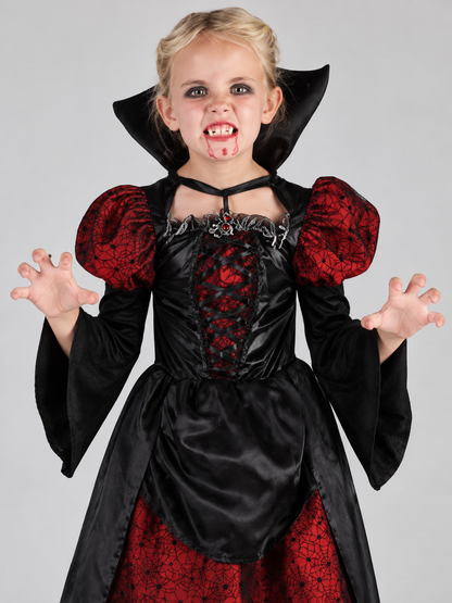 Black and Red Vampire Costume with Spiderweb and Lacing