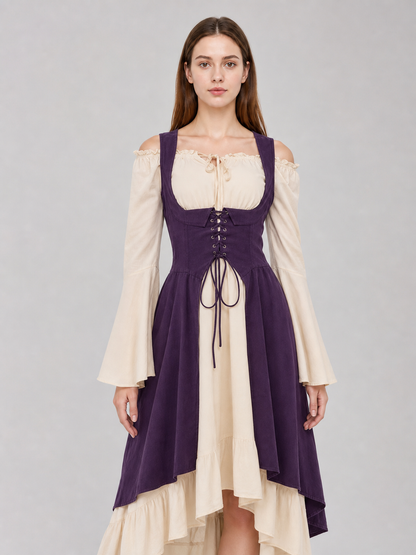 Purple Retro-Style Lace-Up Pinafore Dress