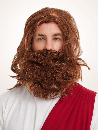 Brown Carnival Wig with Long Hair and Beard Costume Wigs detail 2