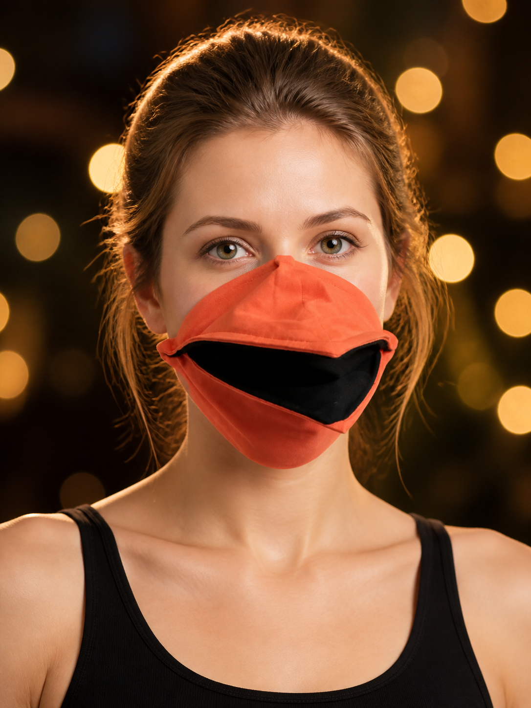 Carnival Mask with Beak, Orange-Red and Black Costume Masks detail
