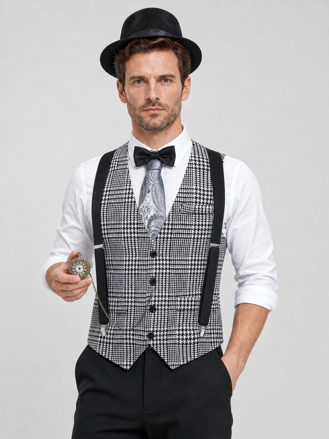 Set: Vest and Accessories, Black and White Houndstooth Costume Accessories detail 3