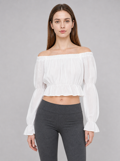 White Cropped Off-the-Shoulder Blouse
