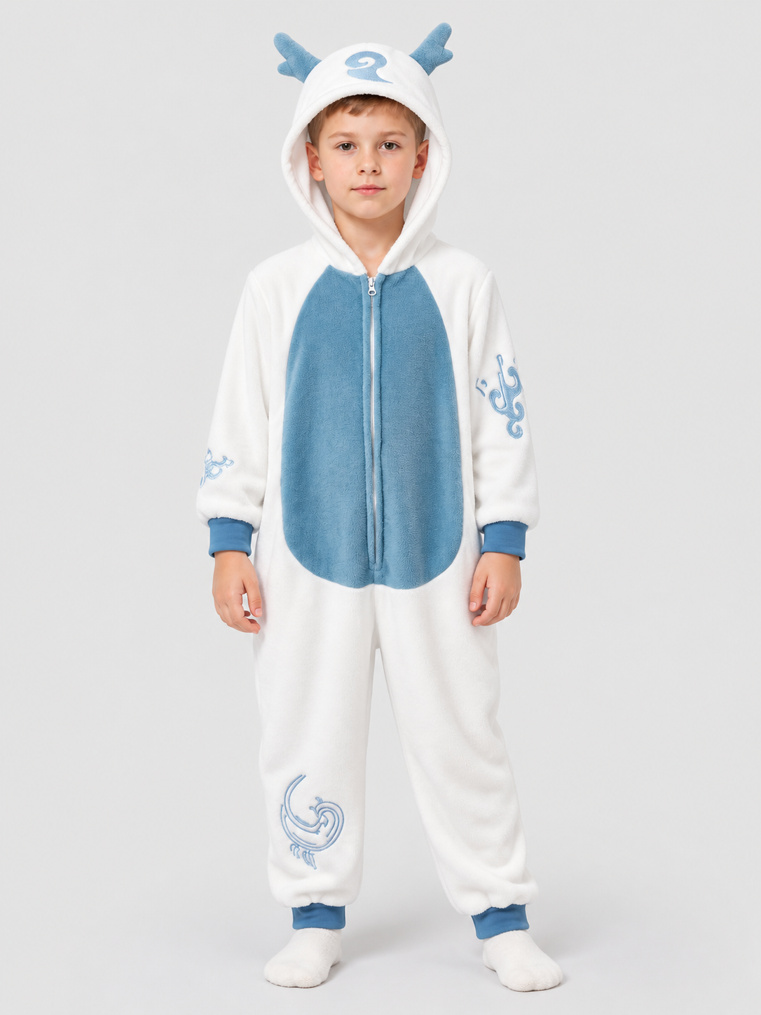 Kids' Hooded Pajama Jumpsuit with Blue Inserts