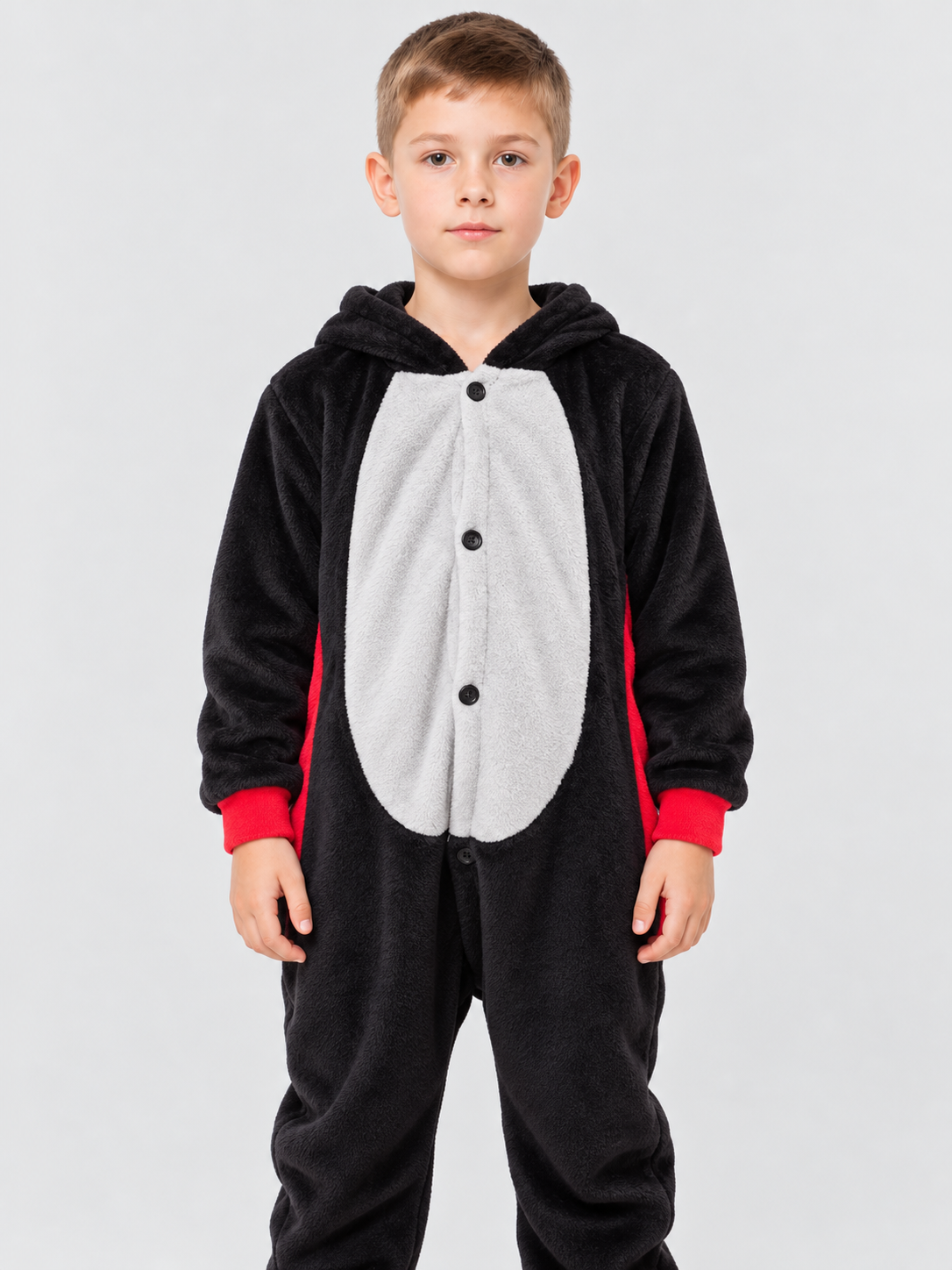 Insulated Pajama Jumpsuit with Hood and Buttons