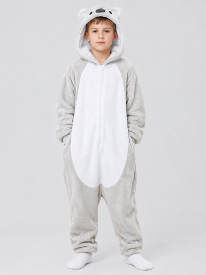 Flannel Hooded Pajama Jumpsuit with Ears