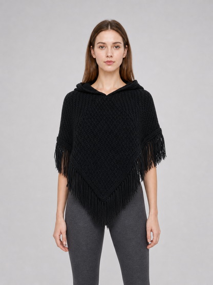 Triangular Hooded Poncho Cape with Belt