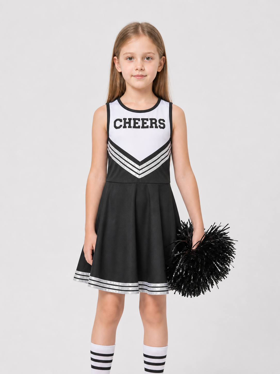 Children's Black and White Sleeveless Cheerleader Dress CHEERS Costume Dresses detail 3