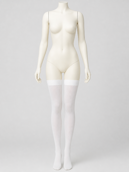 White Sheer Knee-High Socks with a Wide Textured Ribbed Band product detail 3