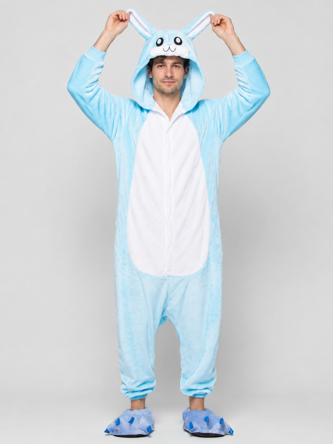 Flannel Pajama Jumpsuit with Bunny Hood