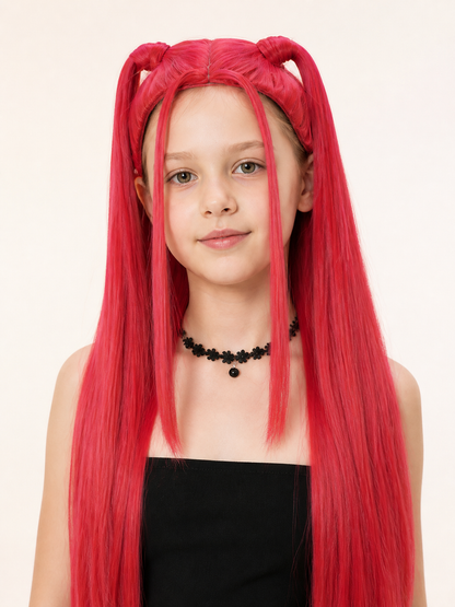 Pink and Red Carnival Wig for Halloween and Cosplay Costume Wigs detail 2